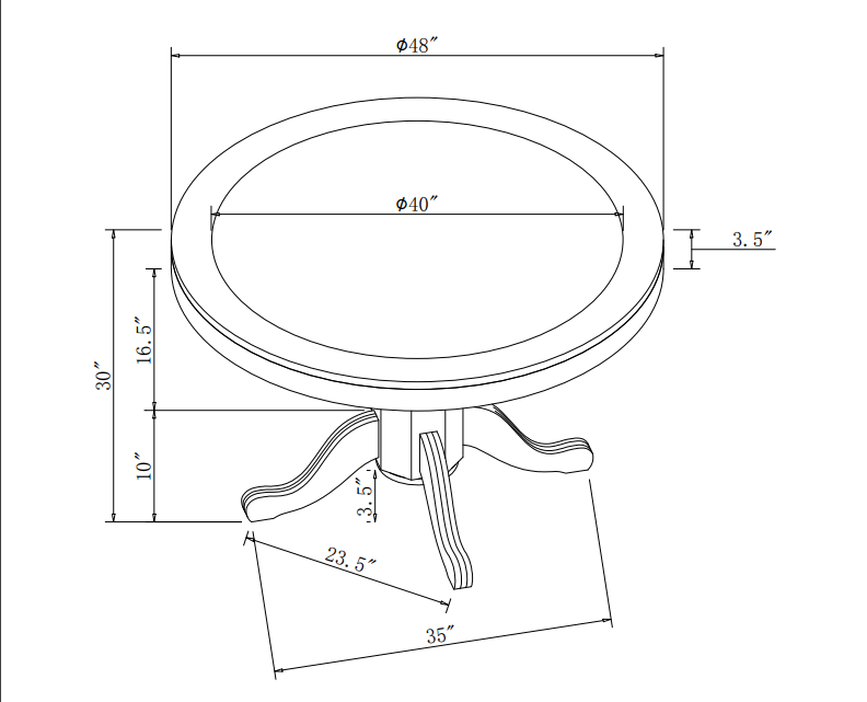 Ram 48" 8 Person Round Game Table With Chairs Available (Dining Top Included) - GTBL48